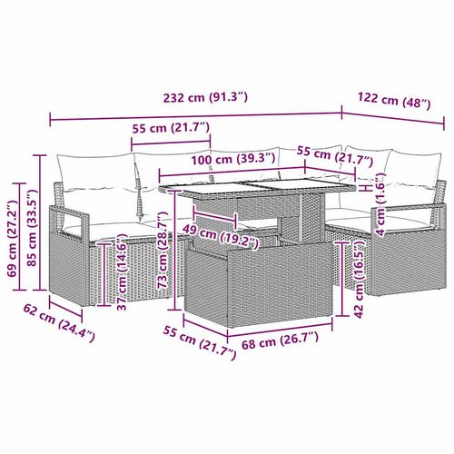 Zestaw Sof na Ogród 6 pcs Brązowy i kremowy 100 x 55 x 73 cm na Arena.pl
