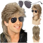 PERUKA lata 70 80 90 RETRO ITALO DISCO MĘSKA WŁOSY BLOND OKULARY