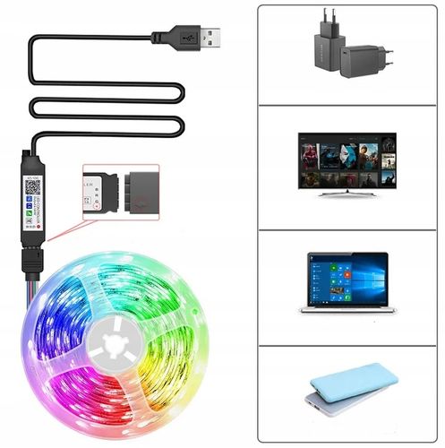 TAŚMA LED 4M RGB USB 5050 do TV Ledy PILOT APLIKACJA ZESTAW PAMIĘC KOLORU na Arena.pl