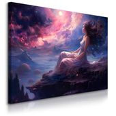 Obraz Ścienny Do Salonu Abstrakcja Bajkowa Kraina Kobieta Nocą 70cm x 50cm