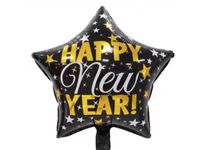 Balon foliowy gwiazda, "Happy New Year!", czarny, 45 cm (18 cali) [balon na