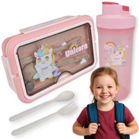 Lunchbox pojemnik do szkoły + sztućce bidon różowy stojący jednorożec
