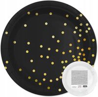 Talerzyki na imprezę Urodzinową Czarne w złote kropki 7cali 6szt Jednorazow