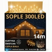 Sople LED 300 ciepły biały Flash IP44 LAMPKI Girlanda Świąteczna Zewnętrzna