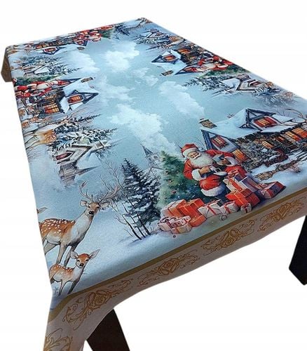 OBRUS ŚWIĄTECZNY 150X225 CM BOŻE NARODZENIE PLAMOODPORNY MIKOŁAJ RENIFER na Arena.pl