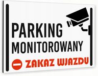 Tabliczka znak informacyjny 20x15 Biała PARKING MONITOROWANY Aluminiowa