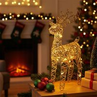 Renifer ŚWIECĄCY złoty ozdobny dekoracyjny figurka świąteczna 25 LED 34 cm