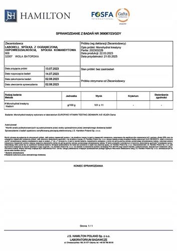 Laborell Kreatyna Monohydrat PURE CREATINE 500g CZYSTA na Arena.pl