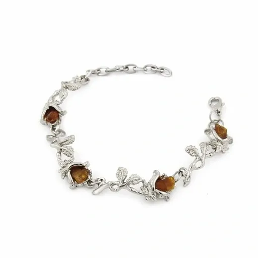 BRANSOLETKA SREBRNE RÓŻYCZKI Z BURSZTYNEM Gbox zdjęcie 4