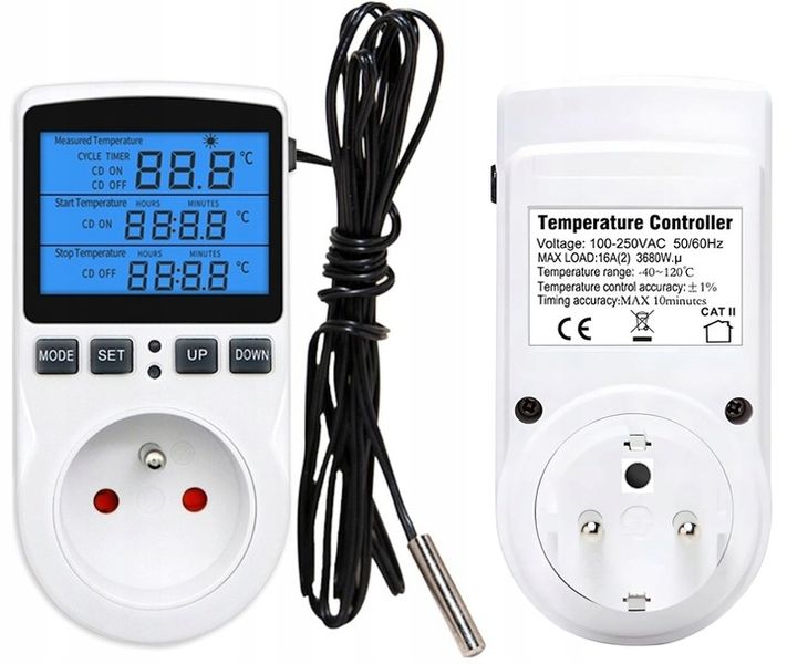 TERMOSTAT REGULATOR TEMPERATURY - GNIAZDO SIECIOWE 230V 3680W zdjęcie 1
