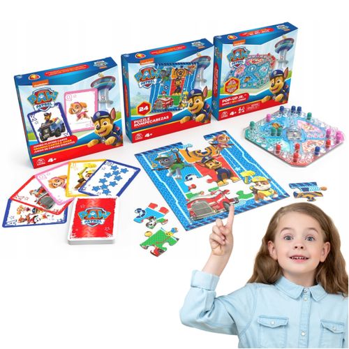 Zestaw 3 Gry Planszowe Dla Dzieci Puzzle Pop-Up Karty Jumbo Psi Patrol 3w1 na Arena.pl