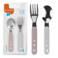 BABYONO Sztućce dla dzieci ze stali szlachetnej różowe