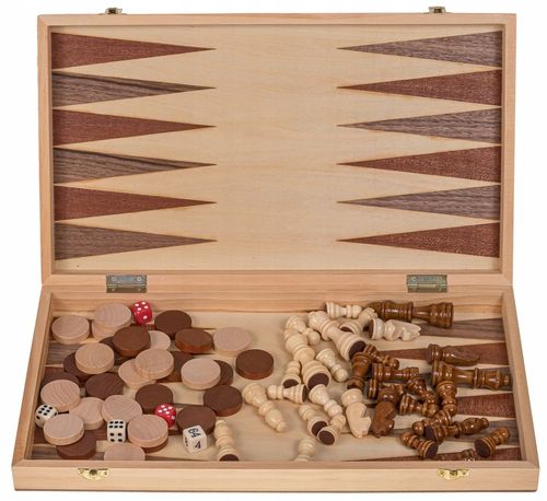 Gra 3-1 Szachy drewniane Turniejowe 4 + Backgammon + Warcaby - 44 x 44 cm na Arena.pl