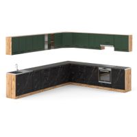 Kuchnia Narożna Modułowa Z Blatem 6.8m Wotan Butelkowa Zieleń San Sebastian