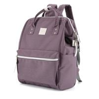 fioletowy plecak zawieszony na regulowanych szelkach i zamykany suwakiem