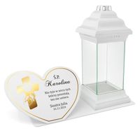 Znicz duży biały  i podstawka z dedykacją dla siostry