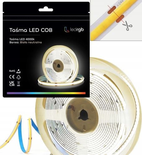 Taśma LED Neon COB 24V rolka 10m 480/m 4000K BIAŁA NEUTRALNA 10Wm 8MM na Arena.pl