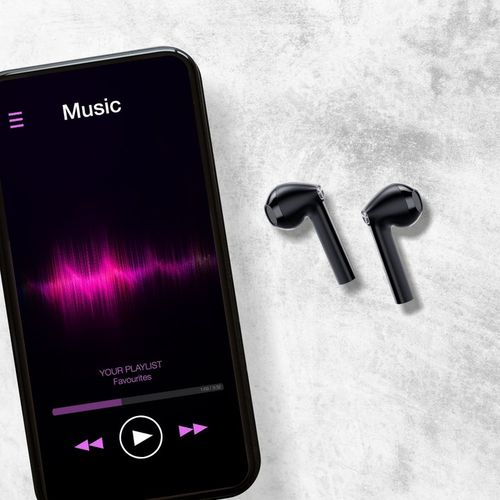 Słuchawki bezprzewodowe douszne Manta RYTMO X czarne TWS mikrofon 59ms na Arena.pl