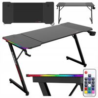 BIURKO KOMPUTEROWE 140 DLA GRACZY GAMINGOWE PODŚWIETLANE LED RGB PODKŁADKA
