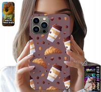 ETUI DO IPHONE 13 PRO - CASE Z KAWĄ ROGALIKAMI I ZIARNAMI W TLE