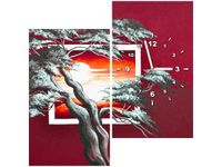 60X60CM ZEGAR KARMAZYNOWY ZACHÓD SŁOŃCA OBRAZ DREWNO ŚCIAN KWADRAT