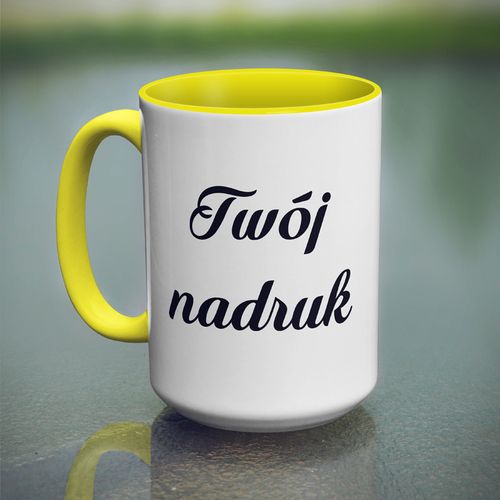 Duży kubek XXL z żółtym wnętrzem i uszkiem z Twoim nadrukiem na Arena.pl
