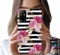 ETUI DO OPPO RENO 5Z / A94 5G - KWIATKI W CZARNO - BIAŁE PASKI WZORY