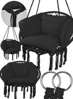 Fotel Wiszący Ogrodowy Huśtawka Bocianie Gniazdo z Poduszką Czarny