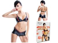 Czarny biustonosz i szorty jak skóra wetlook erotyczna bielizna XL