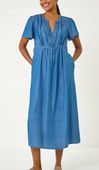 Denim V-Neck Midi Dress EU38 UK10