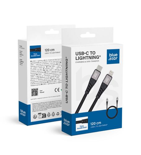 Kabel USB C do Lightning Blue Star 2,4A z oplotem 1,2 m TFK-DC-003 czarny na Arena.pl