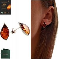 KOLCZYKI SREBRNE 925 Z CERTYFIKOWANYM BURSZTYNEM KLASYCZNE ŚLICZNE Sztyft