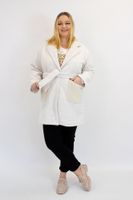 Beżowy Płaszcz Damski Zimowy w Prążek Wiązany w Talii UNI