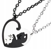 BEST FRIENDS Zestaw Naszyjnik 2szt Czarny Srebrny Koty Przyjaźni Yin Yang
