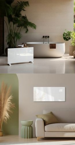 Grzejnik elektryczny szklany konwektorowy Glow 2500W LED WiFi Tuya biały na Arena.pl