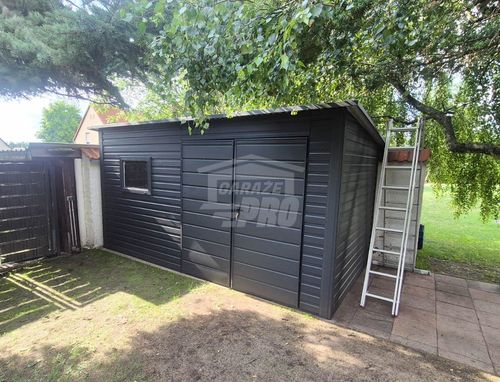 Schowek - domek 4x3m - brama - okno - antracyt - dach spad w tył GP623 na Arena.pl