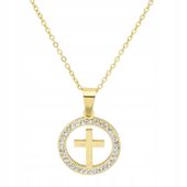 Naszyjnik celebrytka Krzyżyk w kółeczku z cyrkoniami kolor złoty