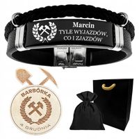 Bransoletka dla GÓRNIKA z GRAWEREM skórzana MĘSKA prezent BARBÓRKA + GRATIS
