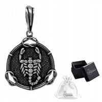 Zawieszka okrągła Srebrna Oksydowana Wisiorek SKORPION srebro pr. 925