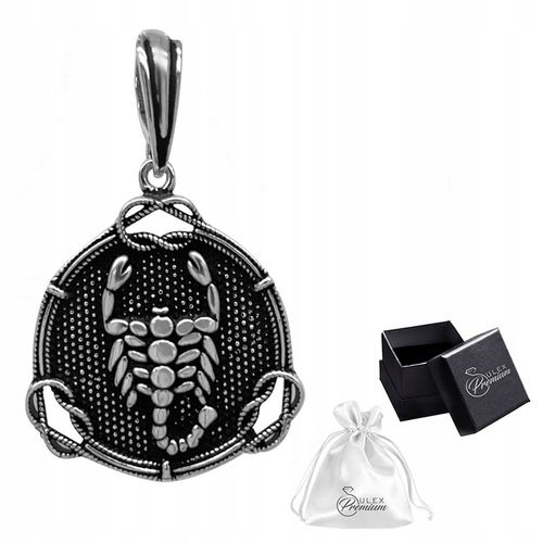 Zawieszka okrągła Srebrna Oksydowana Wisiorek SKORPION srebro pr. 925 na Arena.pl