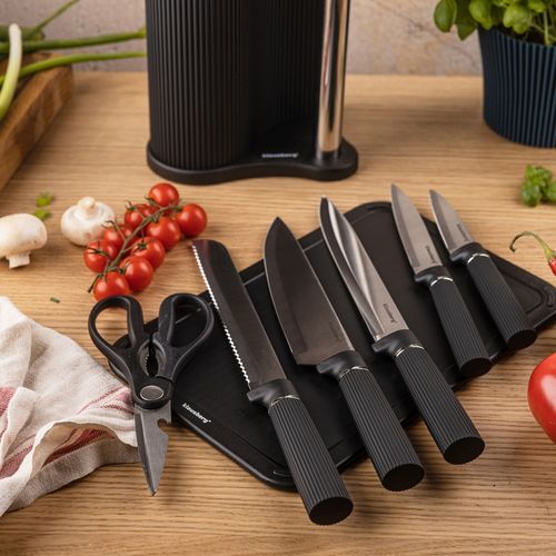 zestaw noży w stojaku z deską i chwytem na ręcznik klausberg kb-7977 na Arena.pl