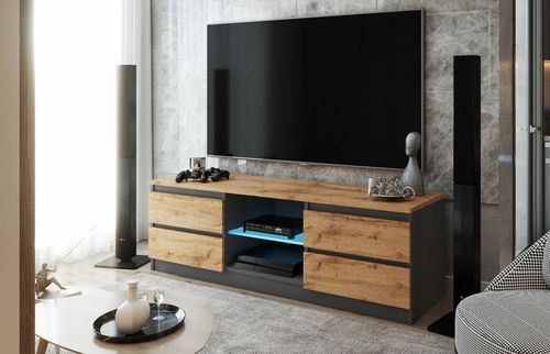 Szafka RTV 138cm Stolik pod TV Komoda stojąca 4 szuflady ANTRACYT DĄB na Arena.pl