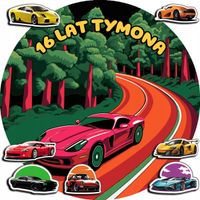 OPŁATEK NA TORT 30CM - SAMOCHODY AUTA + IMIĘ + GRATIS! 24CM 26CM