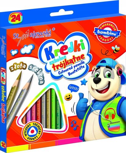 Kredki Trójkątne Szkolne Ołówkowe 24 kol. Złota Srebrna Bambino na Arena.pl