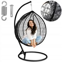FOTEL WISZĄCY KOKON OGRODOWY KOSZ BUJANY HUŚTAWKA ZE STELAŻEM XXL CZARNY