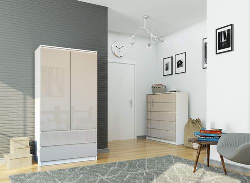 Szafa S 90 cm 2 drzwi 2 szuflady - biała-cappuccino połysk na Arena.pl