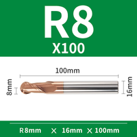 Frez kulowy, kula 2-ostrzowy VHM powłoka TiSiN Rozmiar: Ø16xR8x16Dx100L