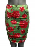 IN THE STYLE LIBERTY GREEN FLORAL SKINKY RUCHED 34