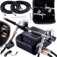kompresor na dwa aerografy 2x aerograf 0,3 wąż 170cm auto stop regulacja