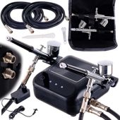 kompresor na dwa aerografy 2x aerograf 0,3 wąż 170cm auto stop regulacja